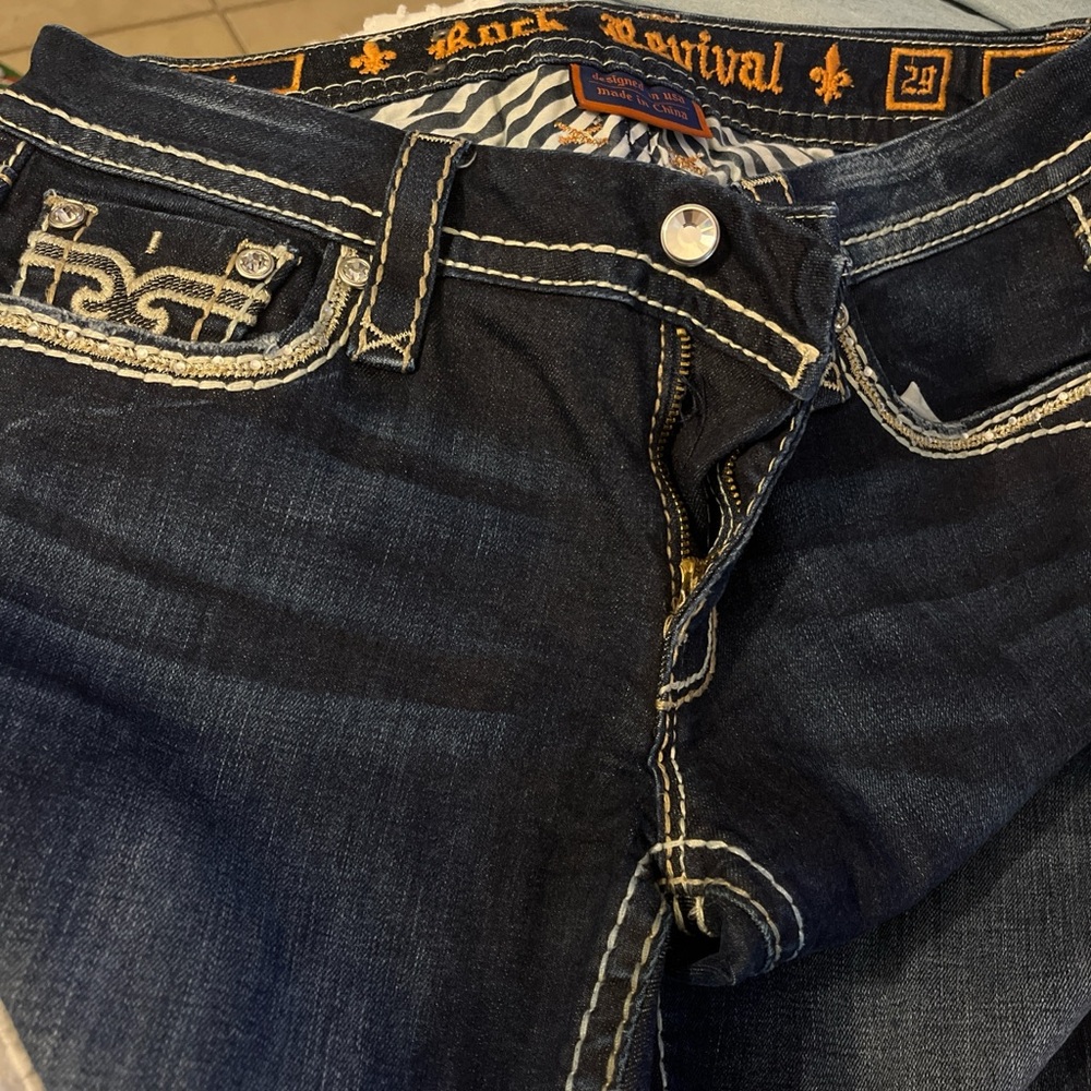 Rock Revival Navy and Orange Jeans